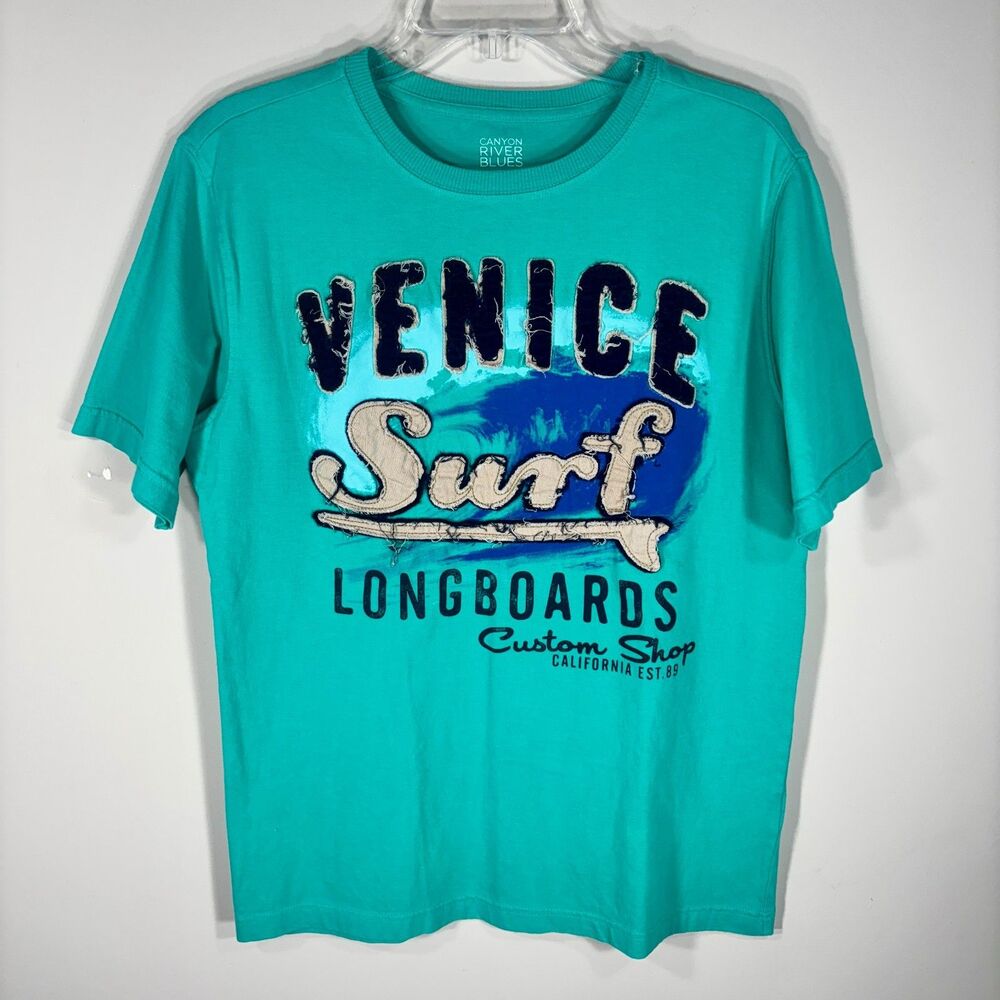 Surfer Beach Teal L Venice CA Cali 3D Surfer Longboards Ocean T Shirt